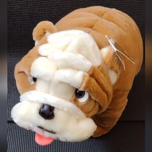 Large Vintage Plush Bulldog Dog Toy - Brown and Cream